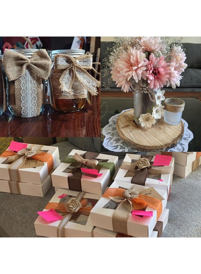OZXCHIXU 30PCS Burlap Flowers Set Including 24 Handmade Burlap Flowers and Bowknots,5 Lace Burlap Ribbon Rolls, 1 Twine Ribbon and Glue Pointsfor Wedding Party Decoration Home Embellishment DIY Crafts - Image 5