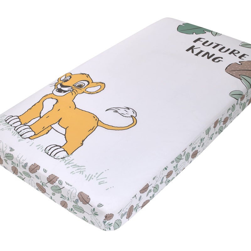 Disney Lion King Teal Sage White and Gold Simba Future King Cotton Photo Op Fitted Crib Sheet