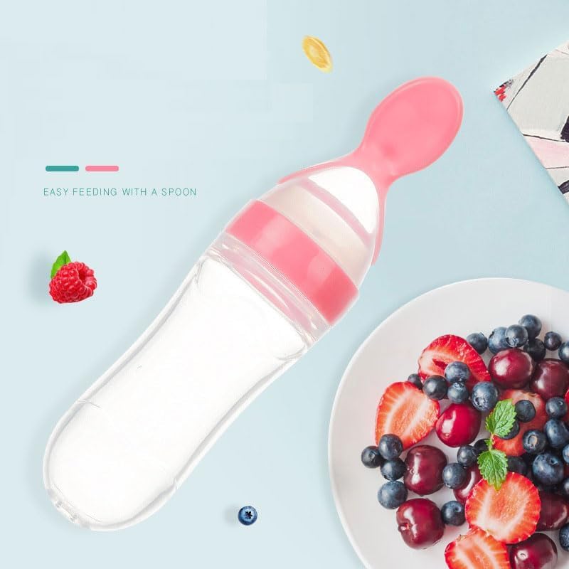 Chopchi Silicone Fruit Nibbler Pacifier 1 Pcs with 1 pcs Spoon Feeder Bottle for Infant Baby for 6+ Month Baby (2 Piece Combo Set-Pink) - Image 2
