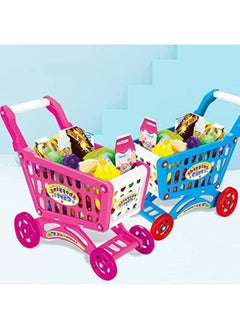 EASY FUTURE Simulation shopping cart Kids Mini Cart Toy Children Shopping Trolley Play Set With Fruit Vegetables Food Handcart Pink  - Image 4