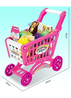 EASY FUTURE Simulation shopping cart Kids Mini Cart Toy Children Shopping Trolley Play Set With Fruit Vegetables Food Handcart Pink  - Image 2