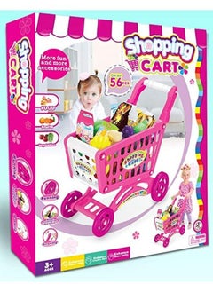 EASY FUTURE Simulation shopping cart Kids Mini Cart Toy Children Shopping Trolley Play Set With Fruit Vegetables Food Handcart Pink  - Image 3