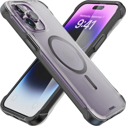 REBEL Clear Case for iPhone 14 Pro Max Frosted Series Gen4 Strong MagSafe Compatible Translucent Matte Texture Protective Shockproof Bumpers Metal Buttons 67 Inch Phone 2023 Frosted Black - Image 1