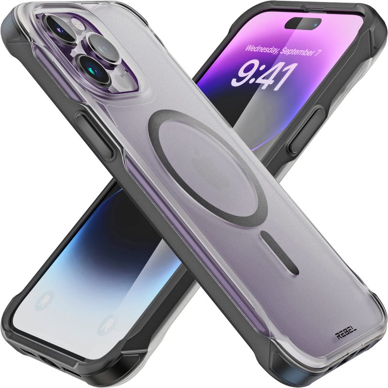 REBEL Clear Case for iPhone 14 Pro Max Frosted Series Gen4 Strong MagSafe Compatible Translucent Matte Texture Protective Shockproof Bumpers Metal Buttons 67 Inch Phone 2023 Frosted Black - Image 2