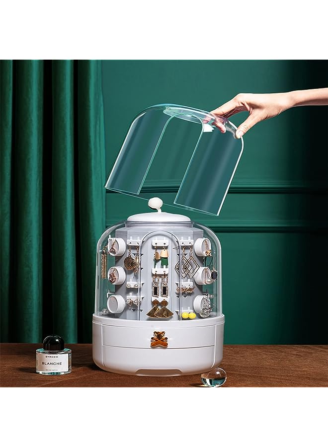 IAF Large Earring Display Stand, 360 Rotating Jewelry Organizer Box, Dustproof Necklace Storage Box, Luxury Jewelry Organizer Case - Image 1