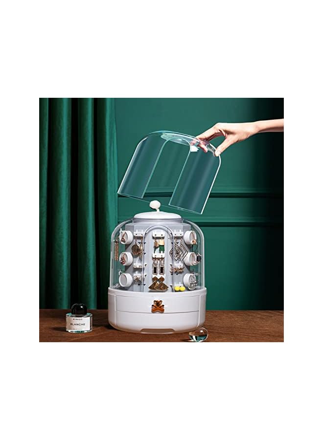 IAF Large Earring Display Stand, 360 Rotating Jewelry Organizer Box, Dustproof Necklace Storage Box, Luxury Jewelry Organizer Case - Image 2