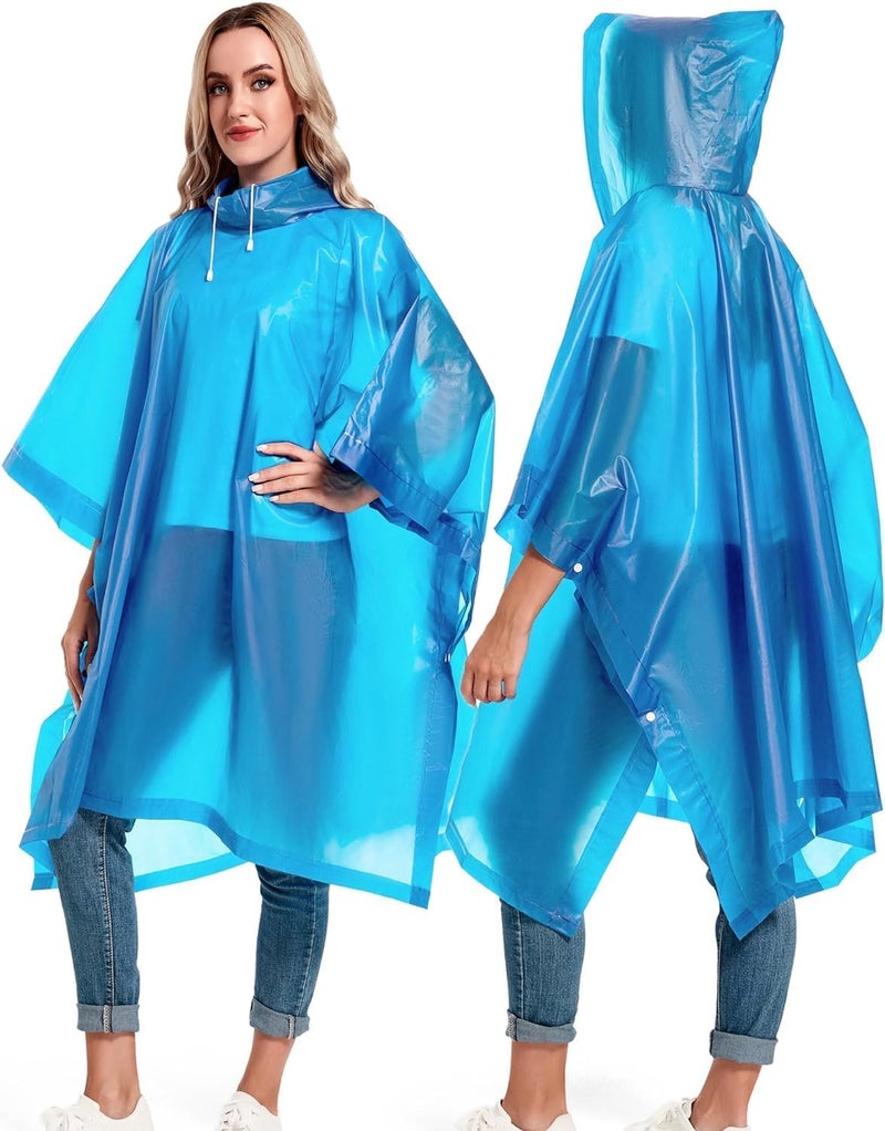 HACER Eva Long Length Raincoat Transparent Hooded Water Resistant Poncho Rain Jacket with Sleeves for Women Men Camping Rainy Season Travel (Blue), Free Size - Image 2