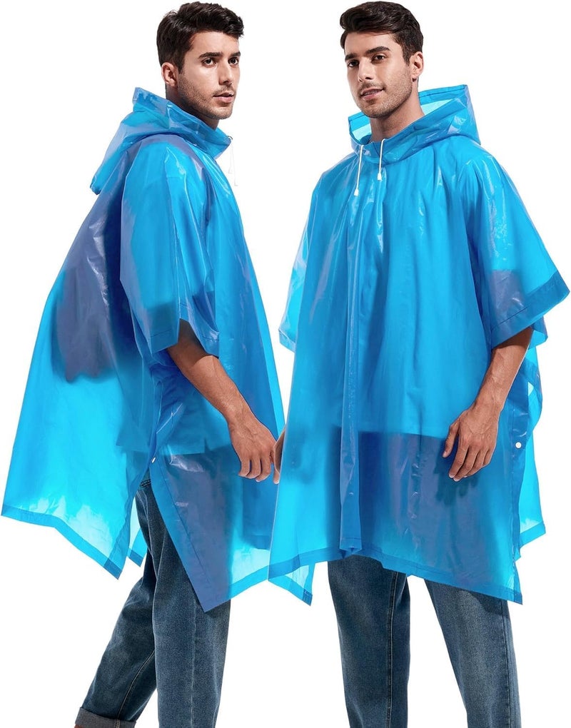 HACER Eva Long Length Raincoat Transparent Hooded Water Resistant Poncho Rain Jacket with Sleeves for Women Men Camping Rainy Season Travel (Blue), Free Size - Image 3