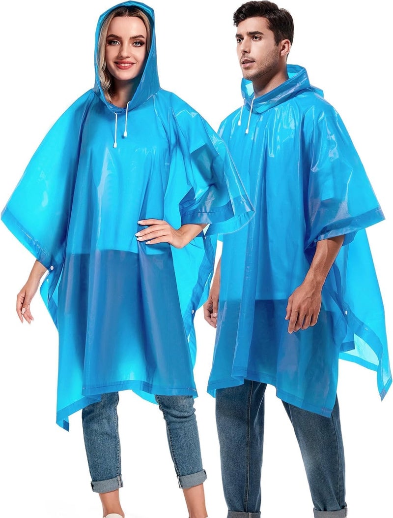HACER Eva Long Length Raincoat Transparent Hooded Water Resistant Poncho Rain Jacket with Sleeves for Women Men Camping Rainy Season Travel (Blue), Free Size - Image 1
