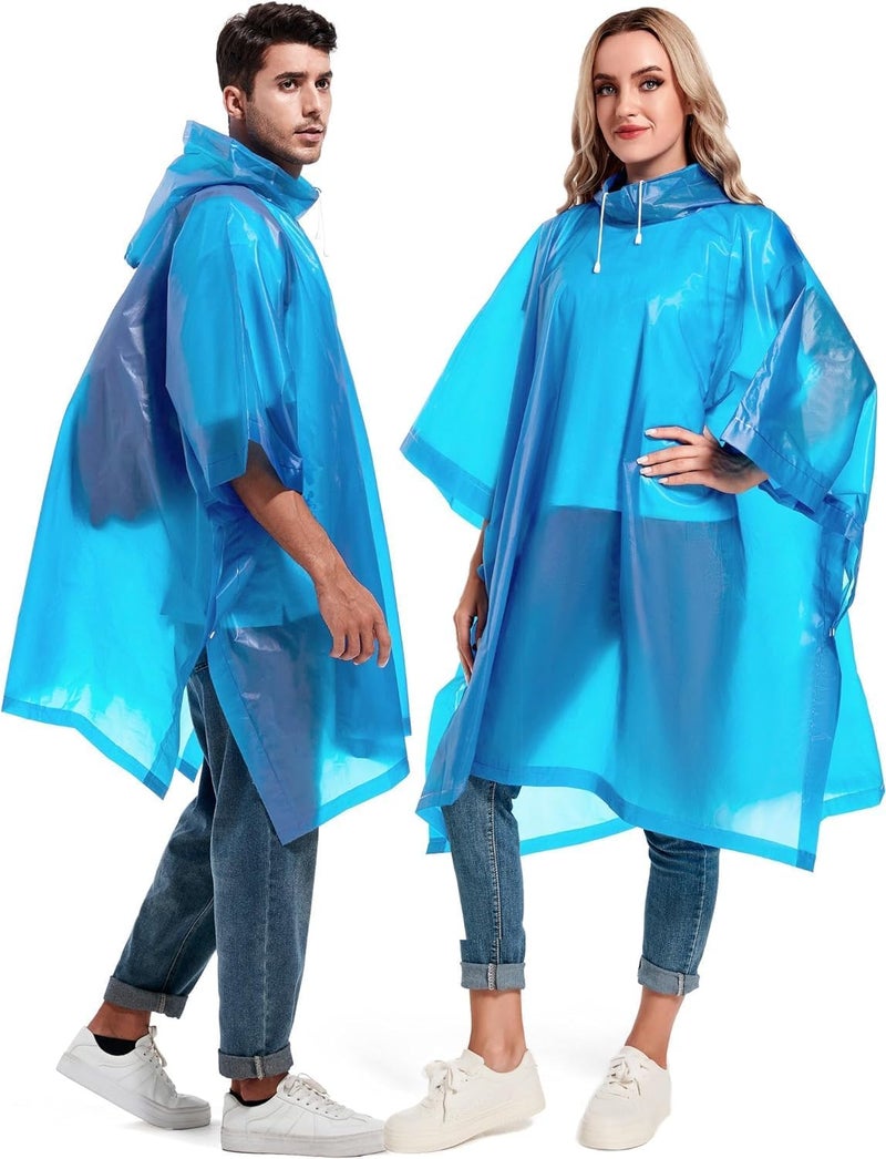 HACER Eva Long Length Raincoat Transparent Hooded Water Resistant Poncho Rain Jacket with Sleeves for Women Men Camping Rainy Season Travel (Blue), Free Size - Image 4