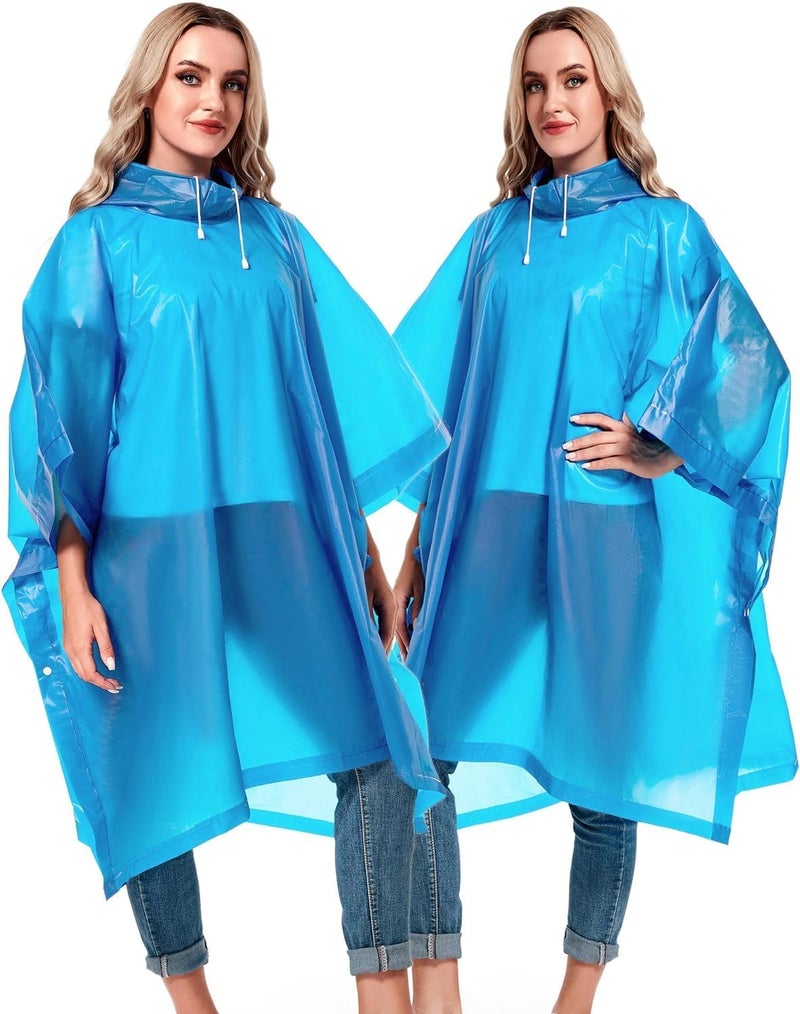 HACER Eva Long Length Raincoat Transparent Hooded Water Resistant Poncho Rain Jacket with Sleeves for Women Men Camping Rainy Season Travel (Blue), Free Size - Image 5