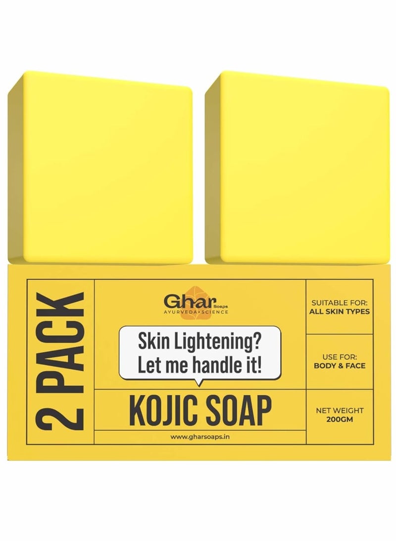 GHAR SOAPS Kojic Acid 2% Soap with Niacinamide | For Pigmentation, Sun damage, Brightening Underarm & Reduces Dark Spot | Soap for Men & Women | Suitable for All Skin Types |(Pack of 2) (200 g x 2) - Image 1