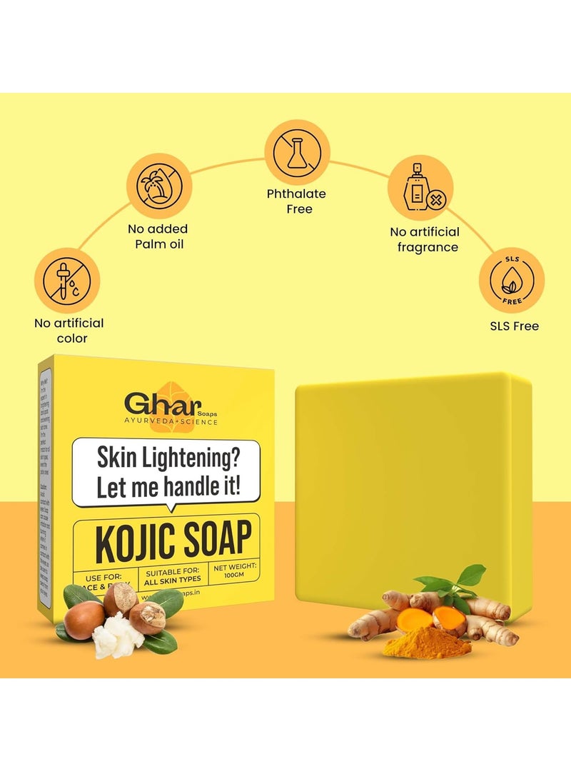 GHAR SOAPS Kojic Acid 2% Soap with Niacinamide | For Pigmentation, Sun damage, Brightening Underarm & Reduces Dark Spot | Soap for Men & Women | Suitable for All Skin Types |(Pack of 2) (200 g x 2) - Image 2