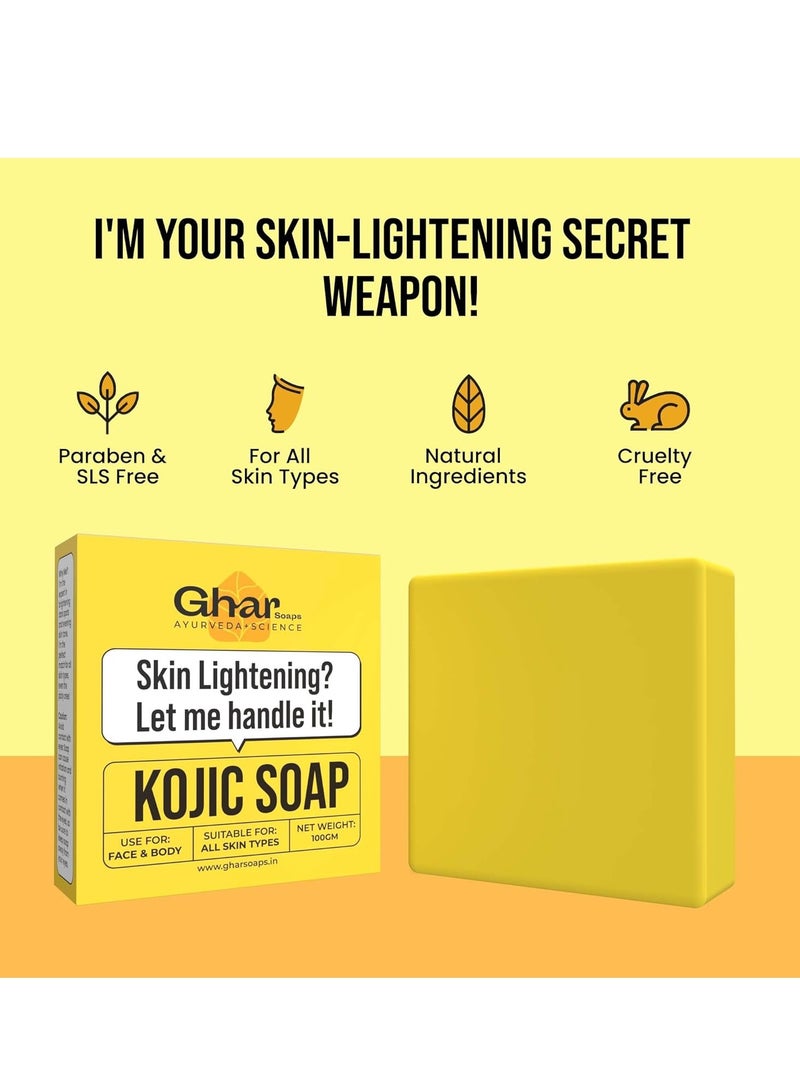 GHAR SOAPS Kojic Acid 2% Soap with Niacinamide | For Pigmentation, Sun damage, Brightening Underarm & Reduces Dark Spot | Soap for Men & Women | Suitable for All Skin Types |(Pack of 2) (200 g x 2) - Image 3