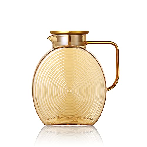 77oz Large Glass Water Pitcher with Gold Lid for Fridge Wide Handle Coffee Carafe for Party Water Jug Lemonade Iced Tea Jug Juice Sun Tea Jar for Drinks 22L