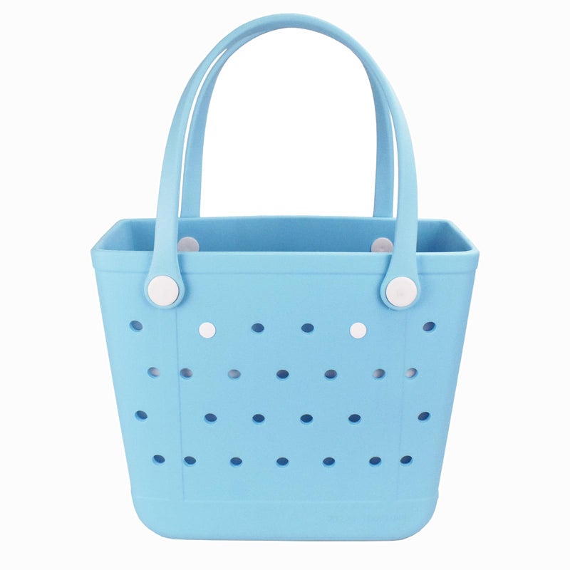 Juyeesm Medium Beach Bag, Waterproof Rubber Beach Bag, Washable Open Tote Bag Durable Tote Travel Bags for Outdoor Sport (Lake Blue, Medium(14.5 * 12.8 * 6in)) - Image 1