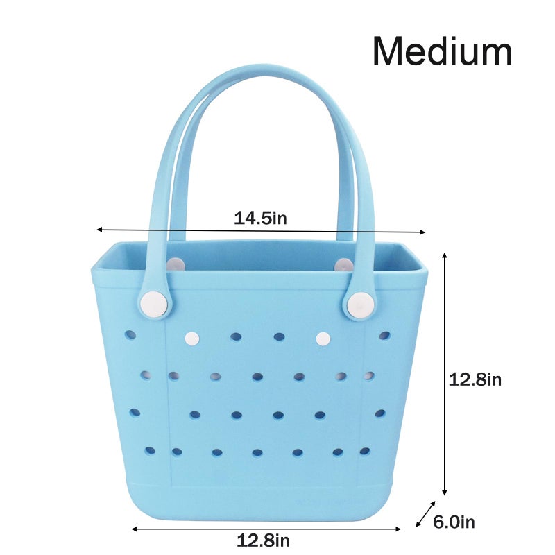 Juyeesm Medium Beach Bag, Waterproof Rubber Beach Bag, Washable Open Tote Bag Durable Tote Travel Bags for Outdoor Sport (Lake Blue, Medium(14.5 * 12.8 * 6in)) - Image 2