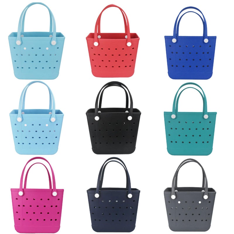 Juyeesm Medium Beach Bag, Waterproof Rubber Beach Bag, Washable Open Tote Bag Durable Tote Travel Bags for Outdoor Sport (Lake Blue, Medium(14.5 * 12.8 * 6in)) - Image 3