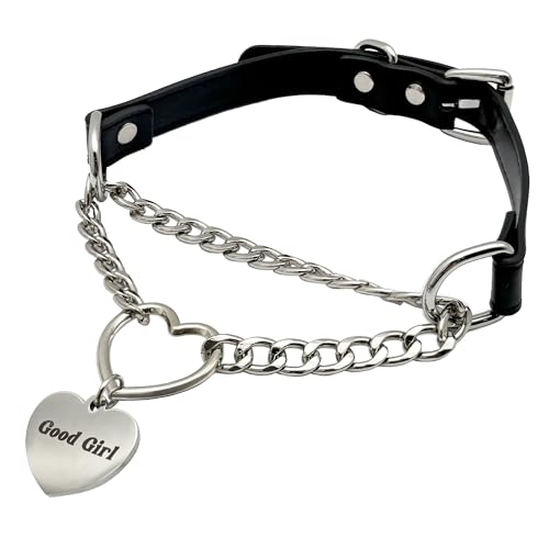paloli Leather Slip Chain Choker – Adjustable PU Vegan Collar With Heart Ring & Cuban Chain, Letter Heart Pendant Necklace for Women - Image 1