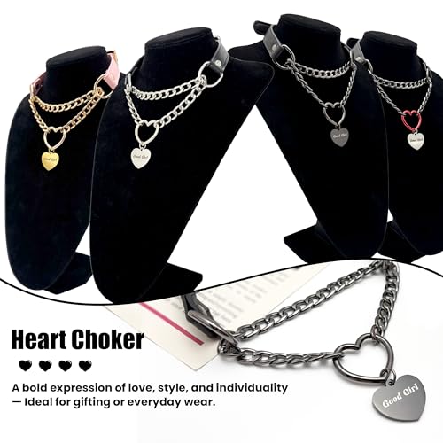 paloli Leather Slip Chain Choker – Adjustable PU Vegan Collar With Heart Ring & Cuban Chain, Letter Heart Pendant Necklace for Women - Image 4