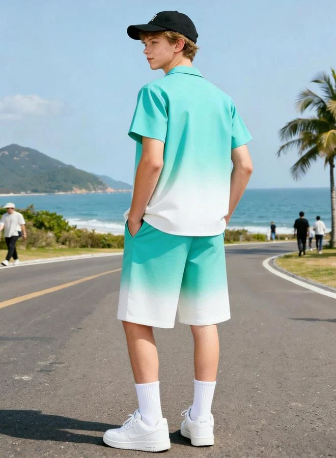 تايك تو طقم منسق من قميص وشورت بنمط استوائي للرجال