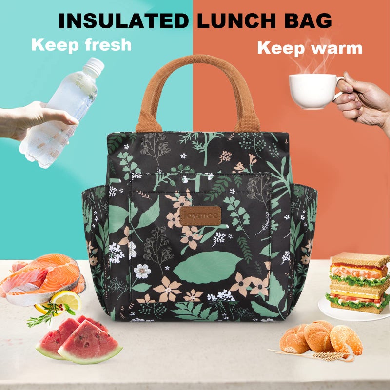Joymee Lunch Bag - Green Leaf, Women's Insulated Reusable Durable Leakproof Large Spacious Cooler Tote for Office, Picnic, Camping - Image 5