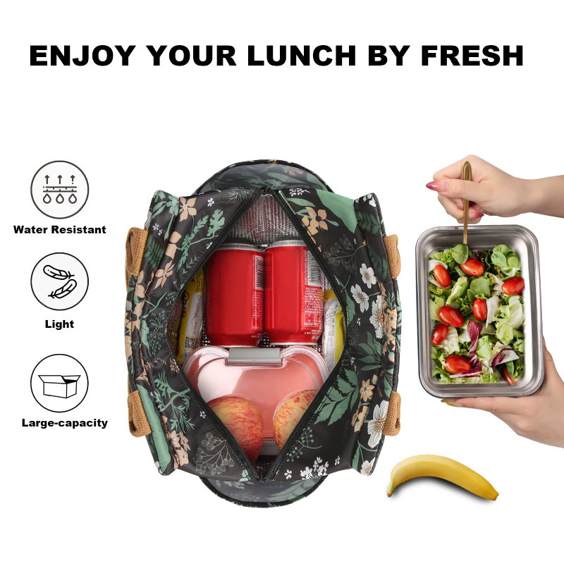 Joymee Lunch Bag - Green Leaf, Women's Insulated Reusable Durable Leakproof Large Spacious Cooler Tote for Office, Picnic, Camping - Image 3