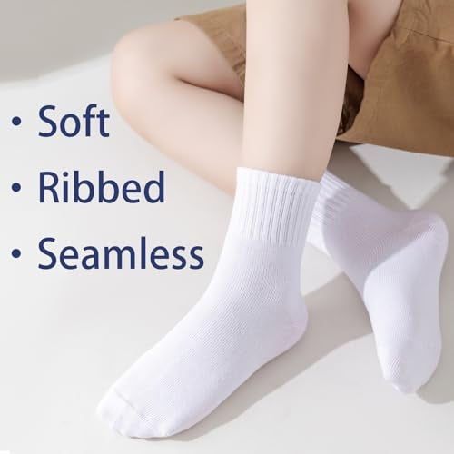 Hakugoo Boys Crew Socks - Seamless Cotton Dress & Uniform Socks for Girls 3-5 Years, 6 Pairs (Black+White+Grey, S) - Image 2