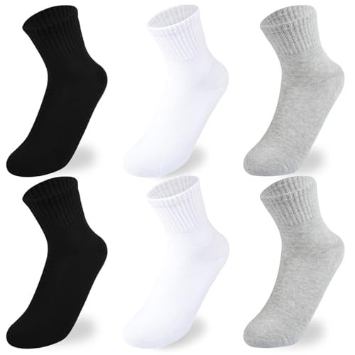 Hakugoo Boys Crew Socks - Seamless Cotton Dress & Uniform Socks for Girls 3-5 Years, 6 Pairs (Black+White+Grey, S) - Image 1