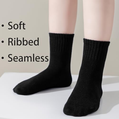 Hakugoo Boys Crew Socks - Seamless Cotton Dress & Uniform Socks for Girls 3-5 Years, 6 Pairs (Black+White+Grey, S) - Image 4