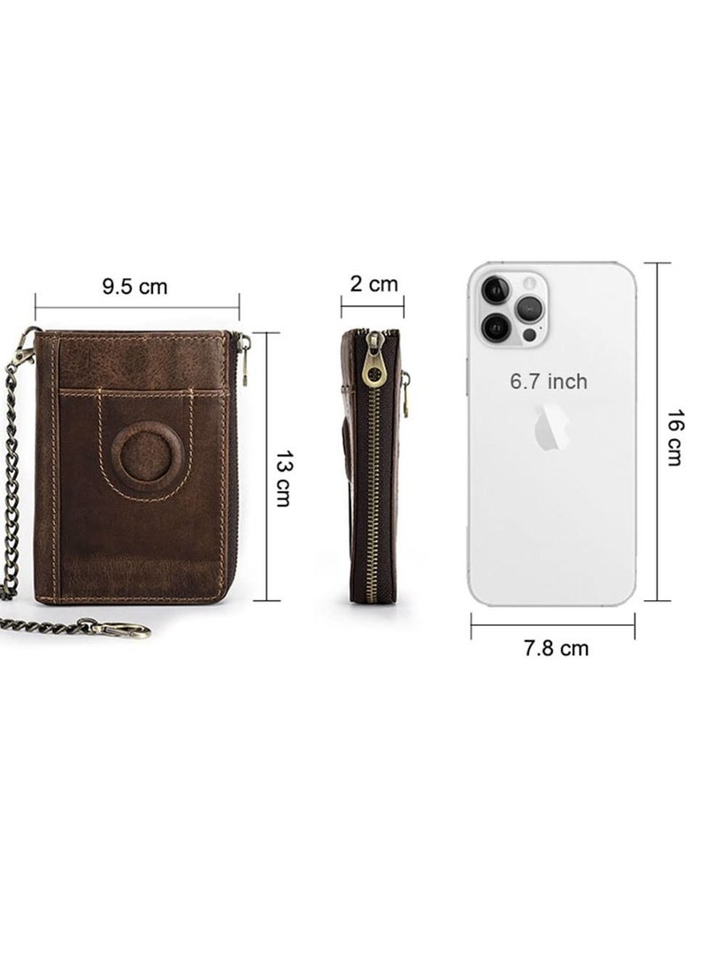 SYOSI Mens Bifold Wallet Chain Leather Key Wallet for Men AirTag Purse Credit Card Wallet Slim PU Leather Money Clip Key Wallet for Men Zipper Wallet Coin Card Holder with RFID Blocking Coffee  - Image 5