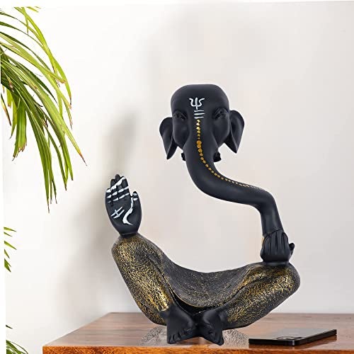 zart Resin Hawa Ganesha Statue for Home Decor Showpiece | Ganpati Murti | Vinayaka Idols for Decorative Figurines, Pack of 1 (Black & Golden) - Image 1