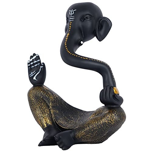 zart Resin Hawa Ganesha Statue for Home Decor Showpiece | Ganpati Murti | Vinayaka Idols for Decorative Figurines, Pack of 1 (Black & Golden) - Image 3