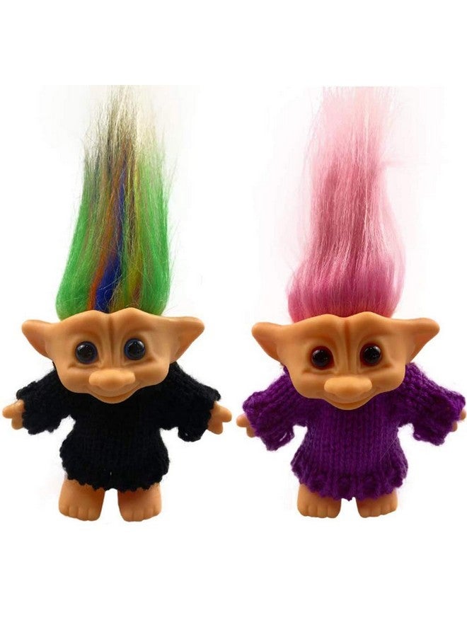 Yintlilocn 2packs Vintage Troll Dolls Set,Lucky Doll Chromatic Adorable for Collections, School Project, Arts and Crafts, Party Favors - 7.5" Tall(Include The Length of Hair) (Style6-Black+Purple) - Image 1