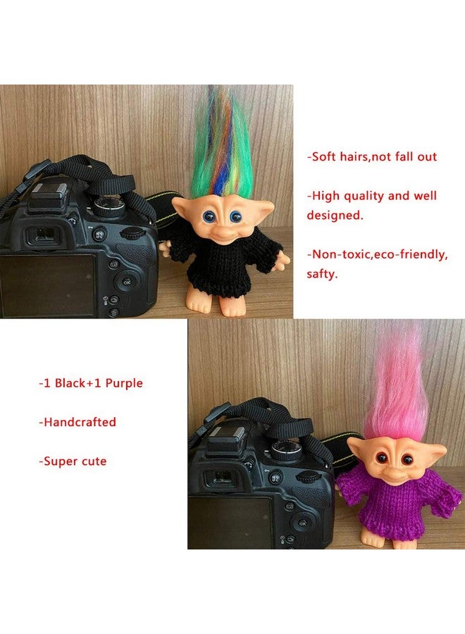 Yintlilocn 2packs Vintage Troll Dolls Set,Lucky Doll Chromatic Adorable for Collections, School Project, Arts and Crafts, Party Favors - 7.5" Tall(Include The Length of Hair) (Style6-Black+Purple) - Image 5