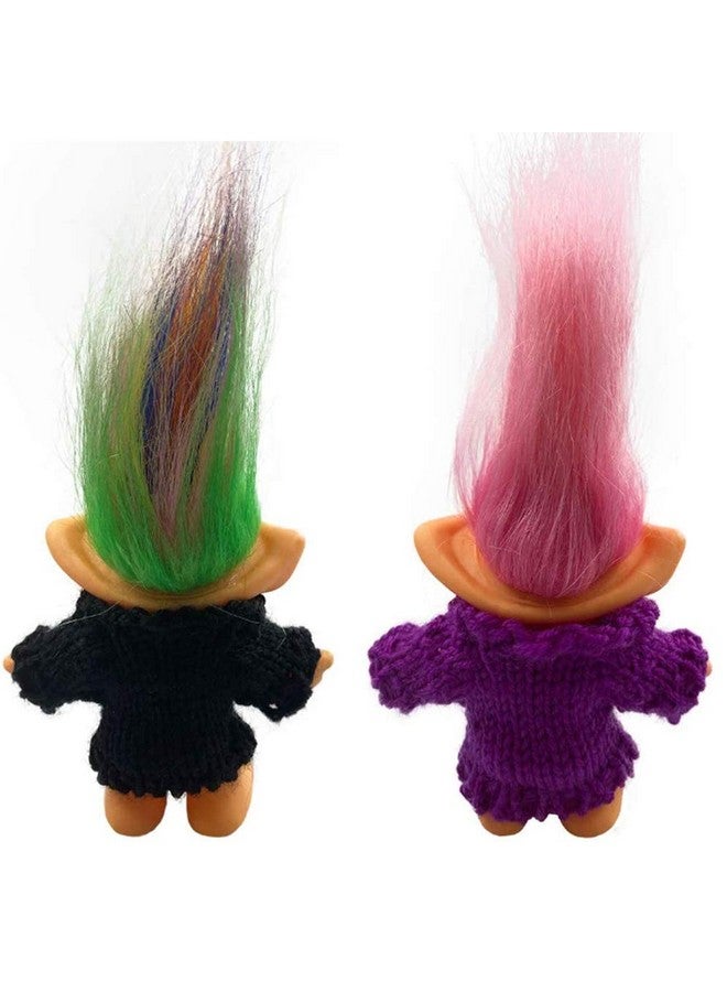 Yintlilocn 2packs Vintage Troll Dolls Set,Lucky Doll Chromatic Adorable for Collections, School Project, Arts and Crafts, Party Favors - 7.5" Tall(Include The Length of Hair) (Style6-Black+Purple) - Image 2