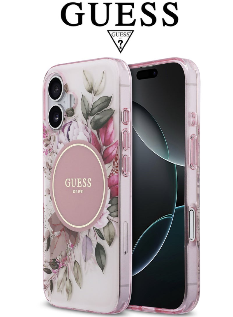 CG MOBILE iPhone 17 silicone PU phone case in a stylish gradient Pink and Rose design with a premium texture. iPhone 17 case supports MagSafe wireless charging. iphone 17 back cover with back protection against impacts.  French-designed, elegant iphone 17 pro cover, certified in partnership with GUESS and CG MOBILE. Pink phone case. - Image 1