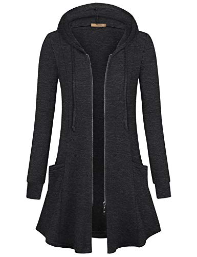 Miusey Plus Size TopsLadies Cardigan for Maternity Women Hoodied Zipper Jacket Winter Coat Oversize Sweaters Long Outerwear Loose Fitting Tunic Dress Dark Gray XXL