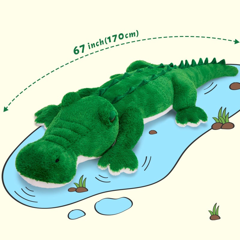 MorisMos Giant Alligator Stuffed Animal, 67inch Huge Alligator Plush Toy, Large Stuffed Crocodile Pillow for Kids, Green - Image 4