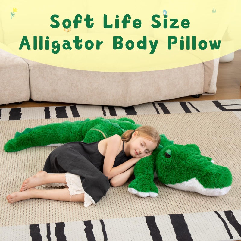 MorisMos Giant Alligator Stuffed Animal, 67inch Huge Alligator Plush Toy, Large Stuffed Crocodile Pillow for Kids, Green - Image 2