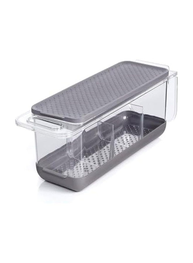 كوبكو مصفاة كوبكو فوق الحوض وصندوق تخزين للثلاجة بمقبض قابل للطي لشطف وتخزين الفواكه والخضراوات، شفاف/رمادي - Image 1