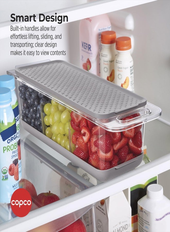 كوبكو مصفاة كوبكو فوق الحوض وصندوق تخزين للثلاجة بمقبض قابل للطي لشطف وتخزين الفواكه والخضراوات، شفاف/رمادي - Image 3