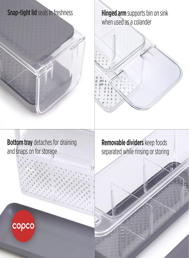 كوبكو مصفاة كوبكو فوق الحوض وصندوق تخزين للثلاجة بمقبض قابل للطي لشطف وتخزين الفواكه والخضراوات، شفاف/رمادي - Image 5