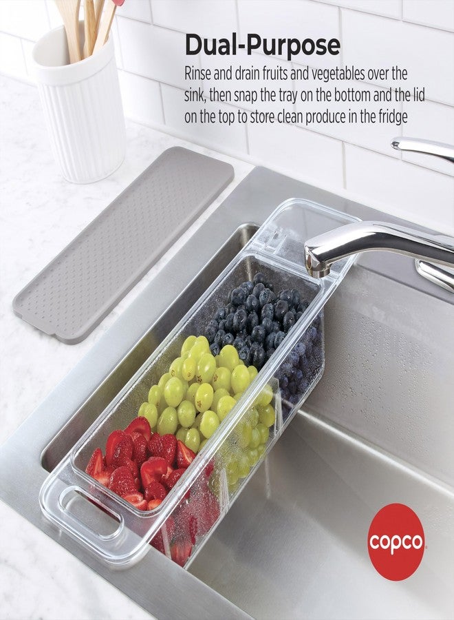 كوبكو مصفاة كوبكو فوق الحوض وصندوق تخزين للثلاجة بمقبض قابل للطي لشطف وتخزين الفواكه والخضراوات، شفاف/رمادي - Image 4