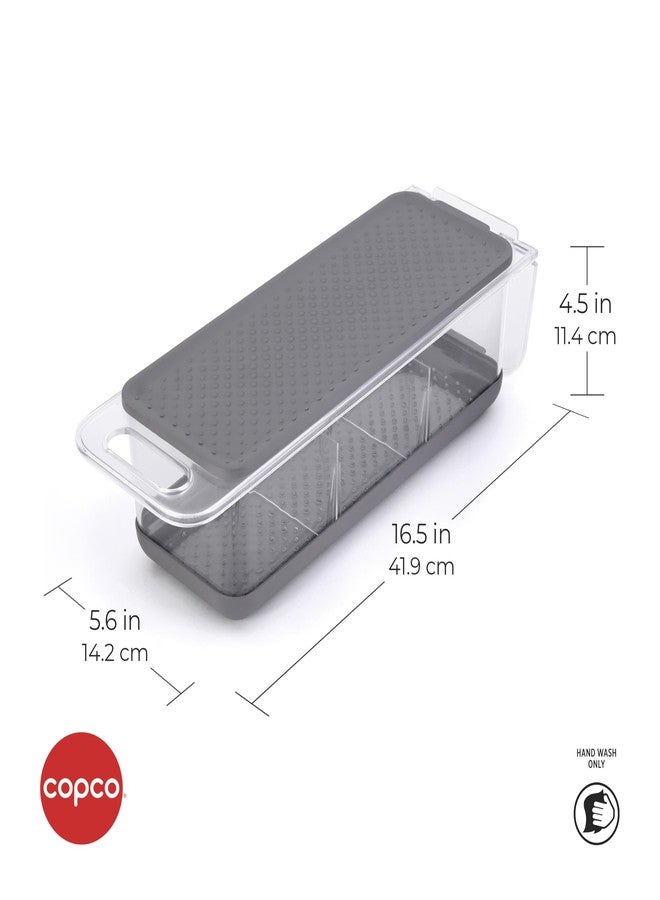 كوبكو مصفاة كوبكو فوق الحوض وصندوق تخزين للثلاجة بمقبض قابل للطي لشطف وتخزين الفواكه والخضراوات، شفاف/رمادي - Image 2