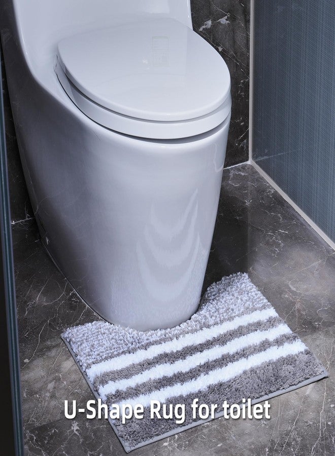 WCBSTT 3 Piece Striped Bathroom Rug Set - U-Shaped Toilet Rug, Non-Slip Rubber Bottom, Ultra Soft Microfiber, Quick Dry - (Grey) - Image 4