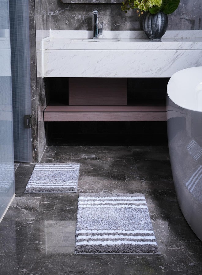 WCBSTT 3 Piece Striped Bathroom Rug Set - U-Shaped Toilet Rug, Non-Slip Rubber Bottom, Ultra Soft Microfiber, Quick Dry - (Grey) - Image 5