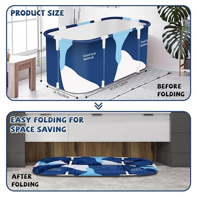 SAMUSAGYA Portable Foldable Bathtub for Adults – Freestanding Ice & Hot Bath Tub for Home Spa – Compact, Lightweight Soaking Tub for Relaxation, Detox, Devotion & Daily Bathing (Milky bath) - Image 2