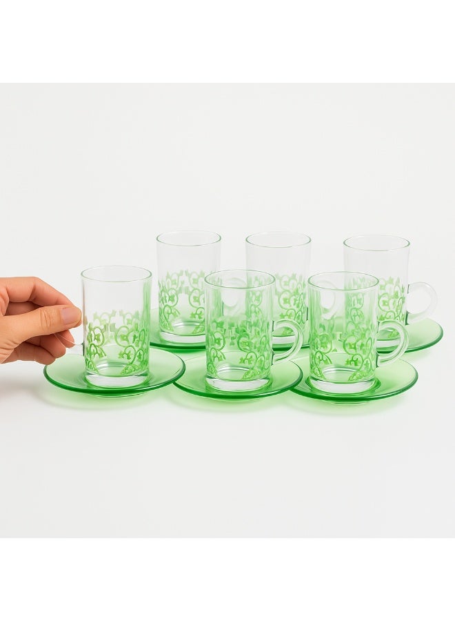 Artemirate Artemirate Floral Vines Tea Glass Set, Green Floral Embossed Design - 6 Pieces Set - Image 1