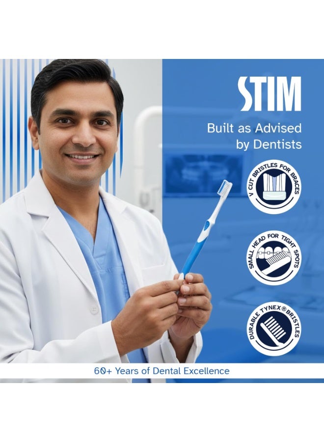 STIM Ortho MB Toothbrush For Braces, Super Soft Bristles For Adults - Pack of 3 - Image 2